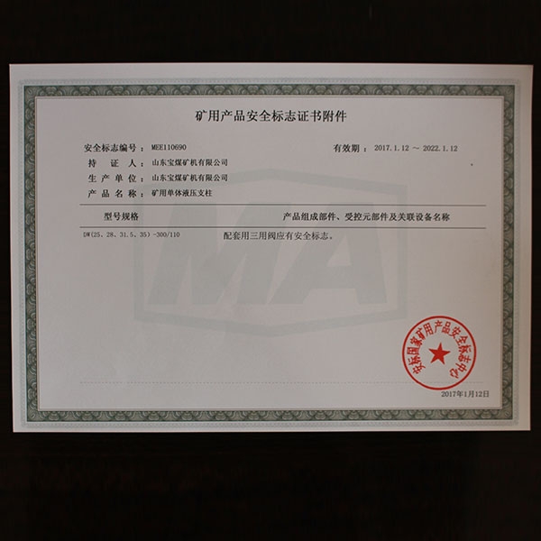 矿用产品安全标志证书附件  690  110